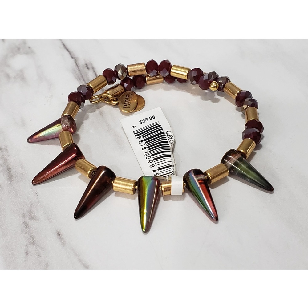 NEW Alex and Ani Depths of the Wild Crimson Gold Wrap Bracelet beaded spike reds